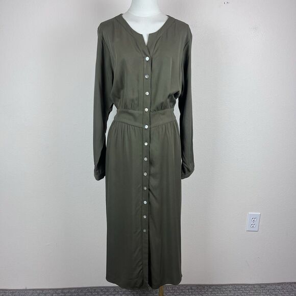 Field day Dress Women Plus 3X Vera Midi Button Boho Capsule Minimal Olive Green - Picture 1 of 13